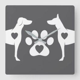 DTDR Doberman Wall Clock Grey Vierkante Klok