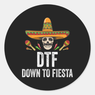 DTF naar Fiesta Grappige Mexicaanse schedel Cinco Ronde Sticker