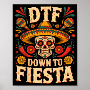Dtf naar fiesta grappige schedel Mexicaans voor ci Poster