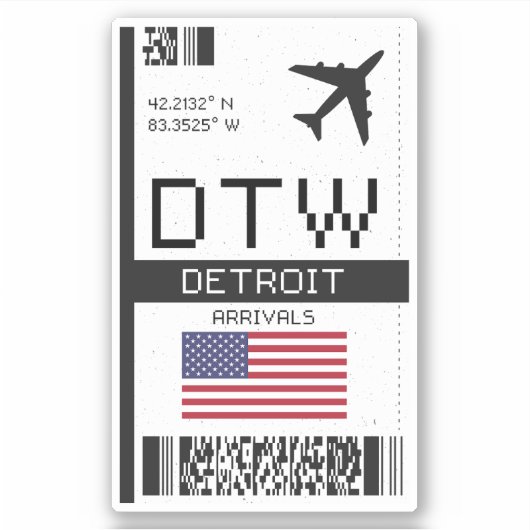 DTW Detroit Boarding Pass - Nederland Sticker (Voorkant)