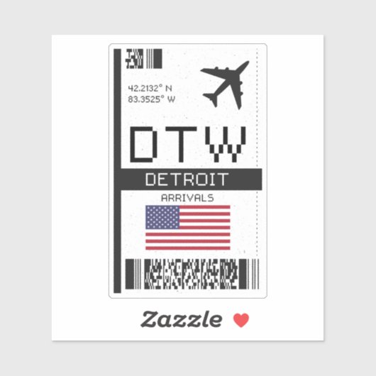 DTW Detroit Boarding Pass - Nederland Sticker (Vel)
