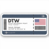 DTW Detroit Boarding Pass - VS Ticket Sticker (Voorkant)