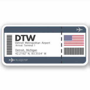 DTW Detroit Boarding Pass - VS Ticket Sticker