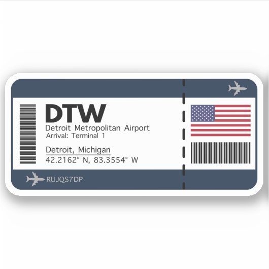 DTW Detroit Boarding Pass - VS Ticket Sticker (Voorkant)