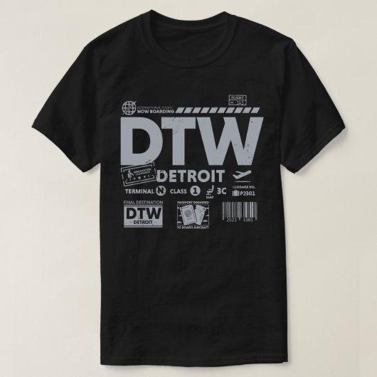 DTW luchthavencode Reisdag Retro Reizen T T-shirt (Design voorkant)