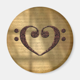 Dual Bass Clef Heart Gold-blaasmuziek Magneet
