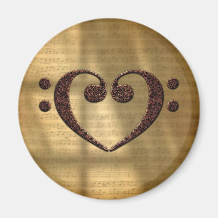 Dual Bass Clef Heart  Gold-blaasmuziek Magneet