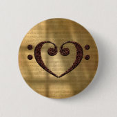 Dual Bass Clef Heart Gold-blaasmuziek Ronde Button 5,7 Cm (Voorkant)