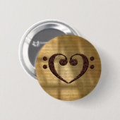 Dual Bass Clef Heart  Gold-blaasmuziek Ronde Button 5,7 Cm (Voorkant /achterkant)