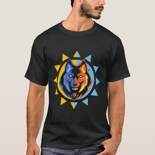 Dual Color Wolf Graphic T-Shirt  (Voorkant)