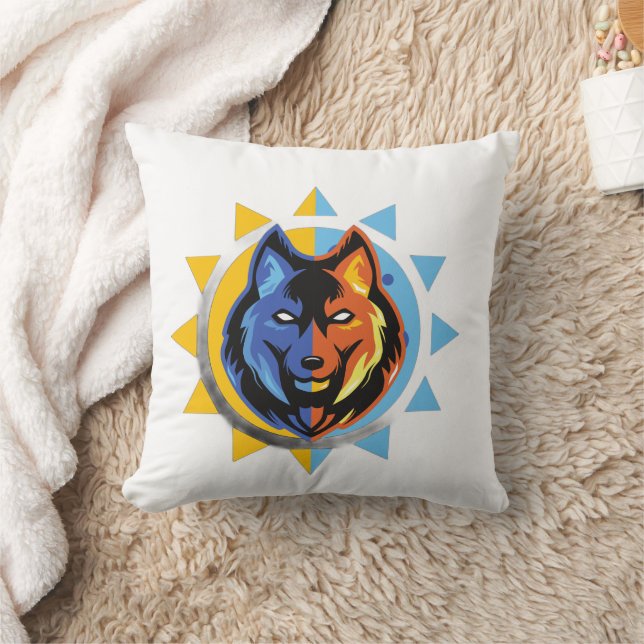 Dual Color Wolf Throw Pillow Kussen (Deken)