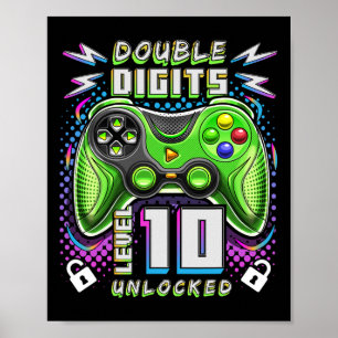 Dual Digits Level 10 Unlocked Video Game 10th Bi Poster