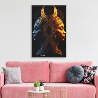 Dual Faces – Modern Afrofuturism Geometric Abstrac Canvas Afdruk