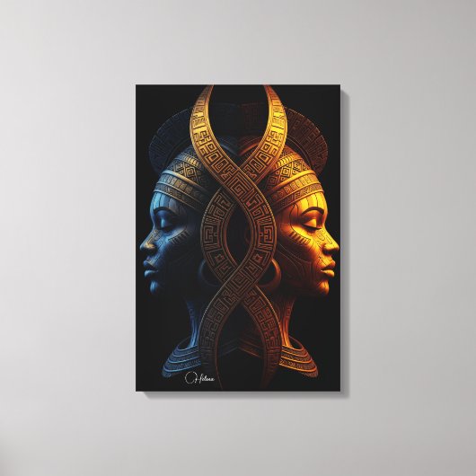 Dual Faces – Modern Afrofuturism Geometric Abstrac Canvas Afdruk (Voorkant)