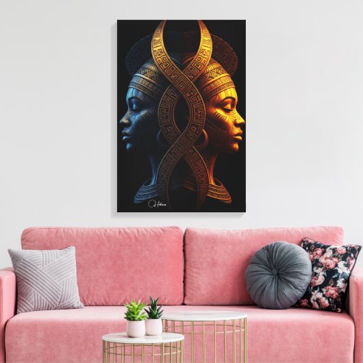 Dual Faces – Modern Afrofuturisme Geometrische Abs Canvas Afdruk (Insitu (Woonkamer))