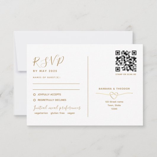 Dual-Function Gold Wedding RSVP-Kaart met QR-code RSVP Kaartje (Voorkant)