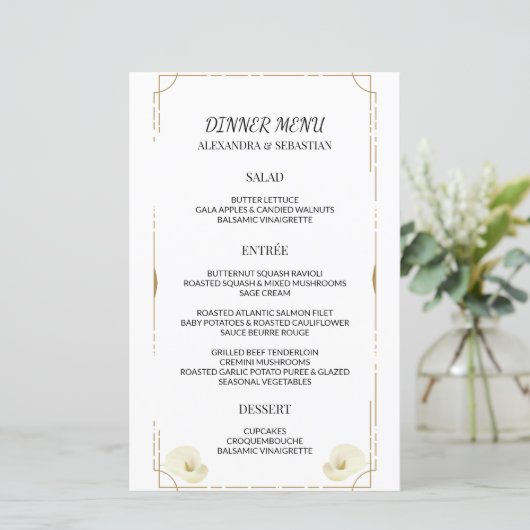 Dual Greenery Calla Lily Wedding Dinner Menu (Staand voorkant)