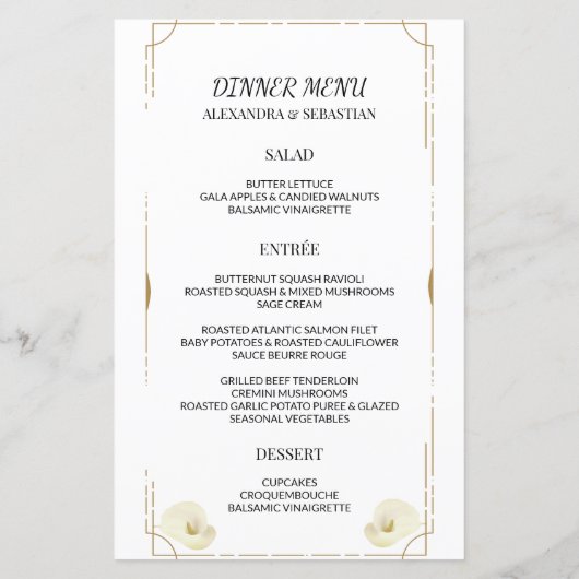 Dual Greenery Calla Lily Wedding Dinner Menu (Achterkant)
