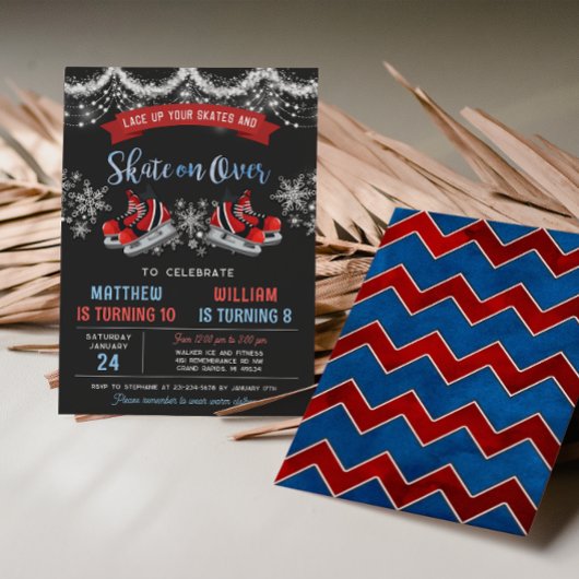 Dual Ice Skating Birthday Invitation for Boys Kaart