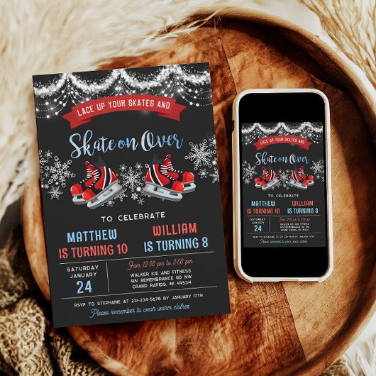 Dual Ice Skating Birthday Invitation for Boys Kaart
