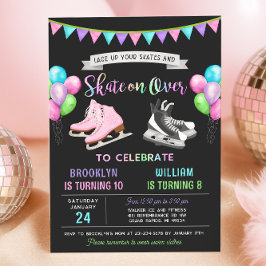 Dual Ice Skating Birthday Invitation Kaart