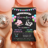 Dual Ice Skating Birthday Invitation Kaart