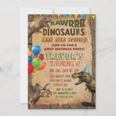 DUAL INVITE - Eenhoorn en Dinosaurus Verjaardag Ui Kaart (Voorkant)