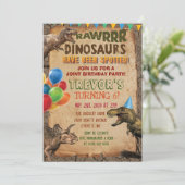 DUAL INVITE - Eenhoorn en Dinosaurus Verjaardag Ui Kaart (Staand voorkant)