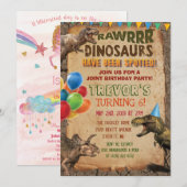 DUAL INVITE - Eenhoorn en Dinosaurus Verjaardag Ui Kaart (Voorkant / Achterkant)