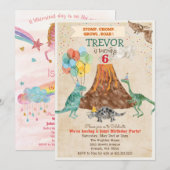 DUAL INVITE - Eenhoorn en Dinosaurus Verjaardag Ui Kaart (Voorkant / Achterkant)