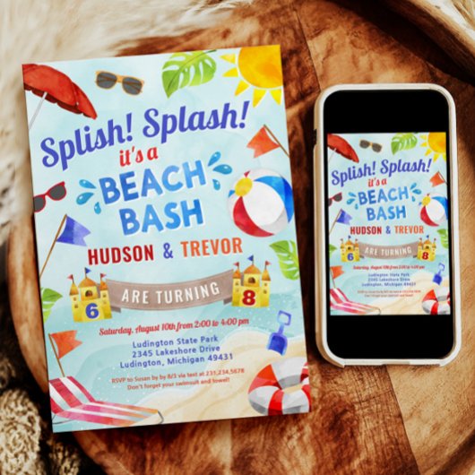 Dual Joint Double Beach Bash Zomer Jongen Verjaard Kaart