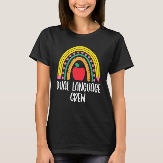 Dual Language Crew Rainbow Bilingual Teacher Dual T-shirt (Voorkant)