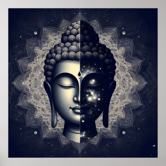 Dual Nature Buddha Mandala - Cosmic Zen Enlighten Poster (Voorkant)