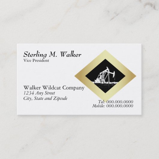 Dual Oil Well Pumping Unit Gold Diamond op White Visitekaartje (Voorkant)