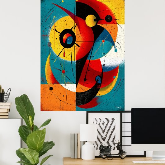 Dual Orbit – Mid-Century Geometric Symmetry Wall Poster (Thuiskantoor)