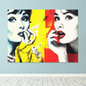 Dual pop art portrait canvas afdruk (Insitu (Houten vloer))