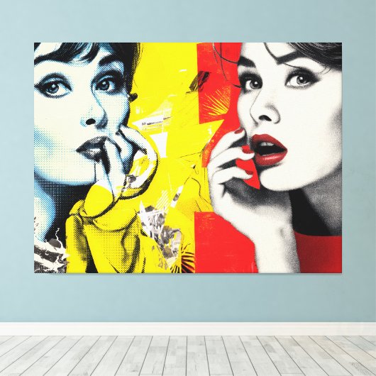 Dual pop art portrait  canvas afdruk (Insitu (Houten vloer))