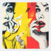 Dual pop art portrait vierkante sticker (Voorkant)