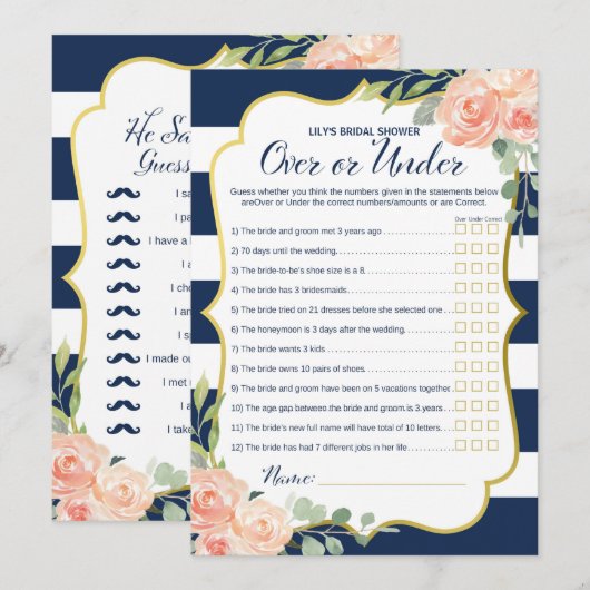 Dual Side Navy Gold-Vrijgezellenfeest Kaart (Voorkant / Achterkant)