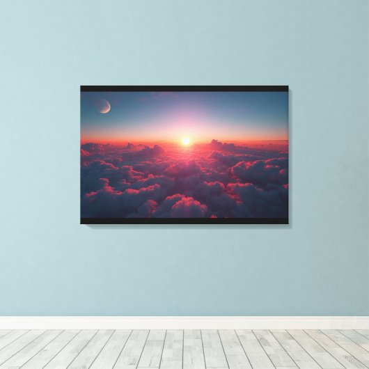 Dual Sky Harmony – Sun & Moon Above the Clouds Canvas Afdruk (Insitu (Houten vloer))