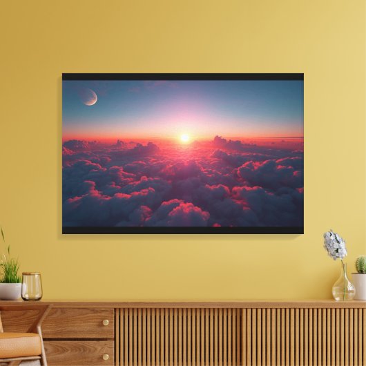 Dual Sky Harmony – Sun & Moon Above the Clouds Canvas Afdruk (Insitu (Woonkamer))