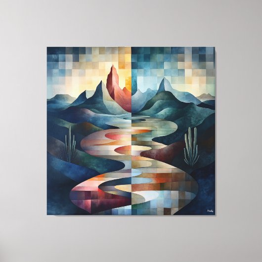 Dual-Tone Abstract landschap met River & Mountain Canvas Afdruk (Voorkant)
