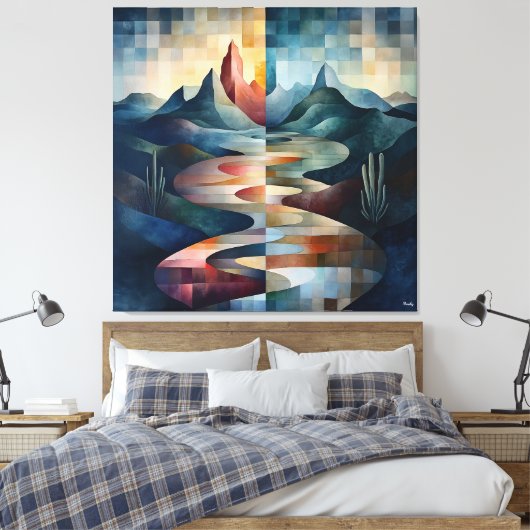 Dual-Tone Abstract landschap met River & Mountain Canvas Afdruk (Insitu (Slaapkamer))