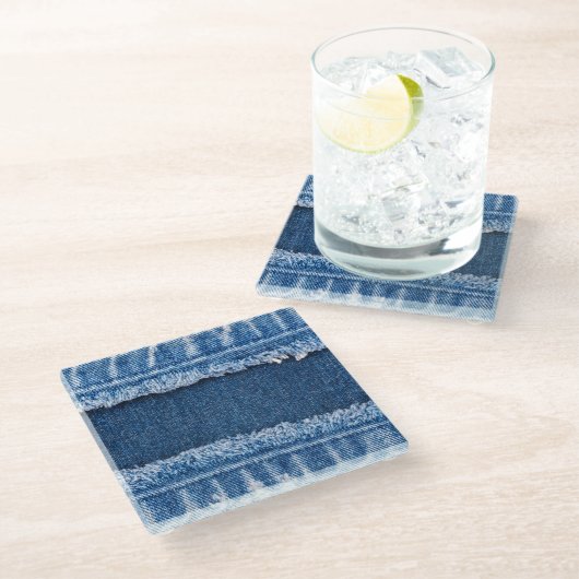 Dual-Tone gebleekte denim stof Lijst Glazen Onderzetter (Schuin)