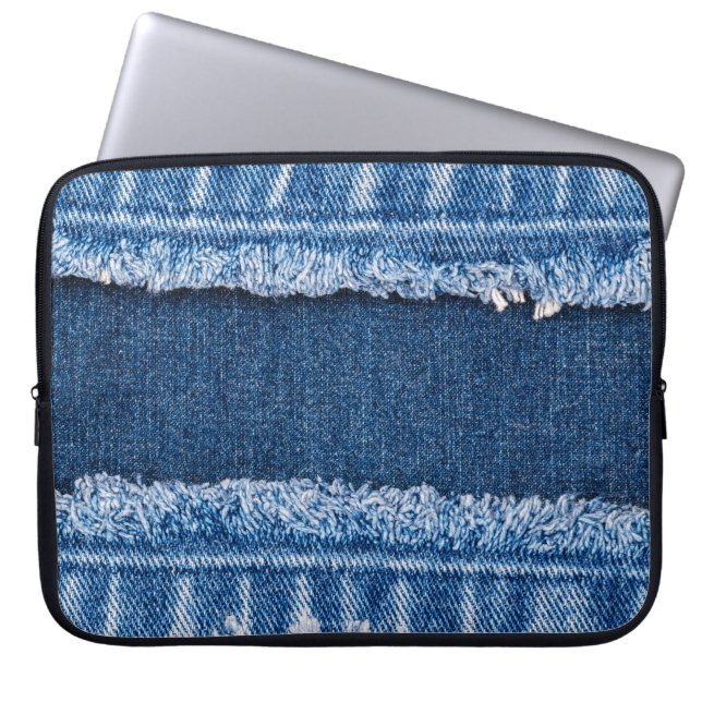 Dual-Tone gebleekte denim stof Lijst Laptop Sleeve (Voorkant)