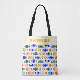 Dual Tone Schattigee Fish Bone Patroon Naam Tote Bag
