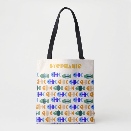 Dual Tone Schattigee Fish Bone Patroon Naam Tote Bag (Voorkant)