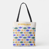 Dual Tone Schattigee Fish Bone Patroon Naam Tote Bag (Achterkant)