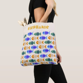 Dual Tone Schattigee Fish Bone Patroon Naam Tote Bag
