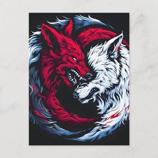Dual Wild Lunar Wolf Feestdagenkaart (Voorkant)